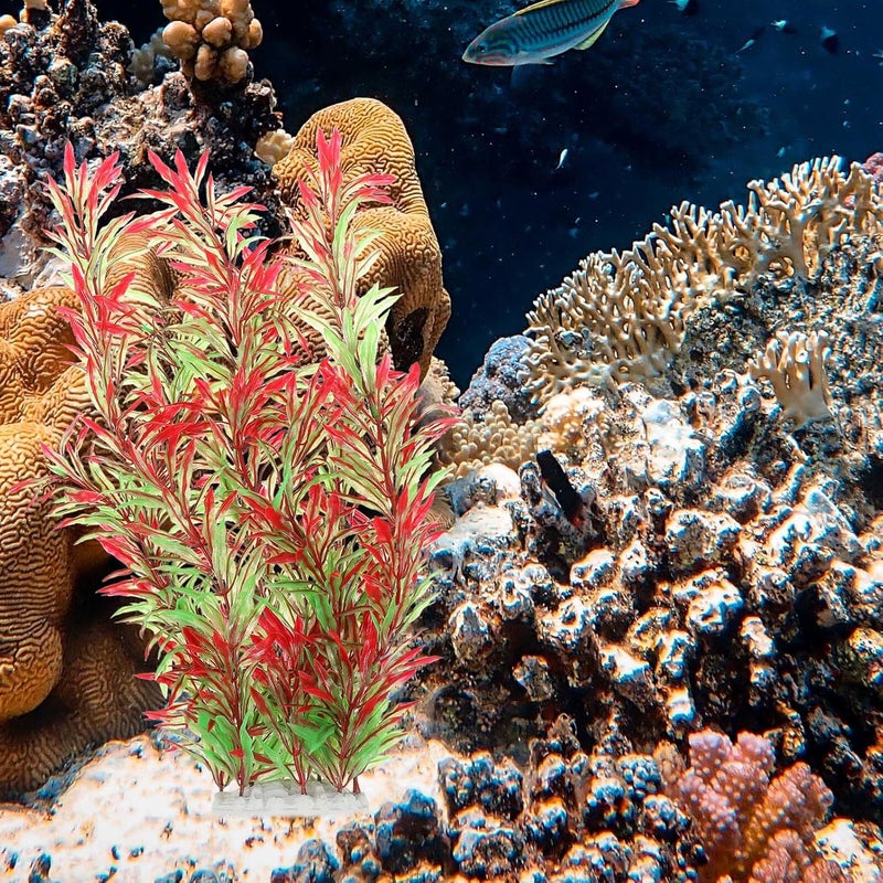 نبات أكواريوم اصطناعي بلاستيكي 37 سم بورجوندي محاكي لتزيين المناظر المائية زينة لحوض أسماك المياه العذبة - Image 4