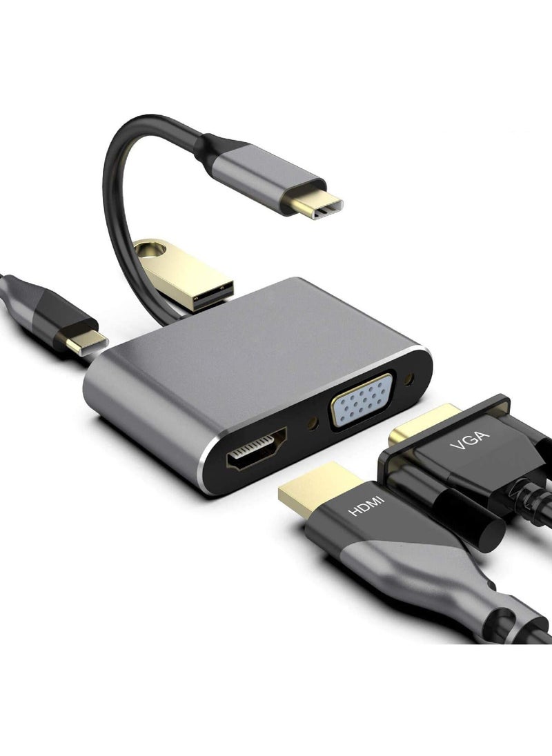 Rock Pow USB C to HDMI VGA Adapter USB Type C Digital AV Multiport Adapter Thunderbolt 3 Converter to HDMI 4K+VGA 1080P+USB3.0+Fast Charging Port for MacBook/IPAD Pro/Galaxy S8/S9  - Image 1