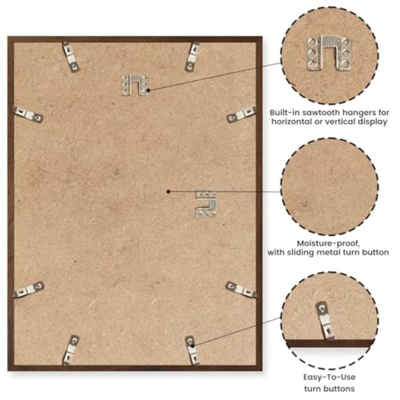 16X24 Oak Wood Picture Frame Brown Poster Frame for 12x18 Picture with Mat or 16x24 without Mat Natural Solid Wooden Picture Frames for Wall Art Photo and Prints - Image 4