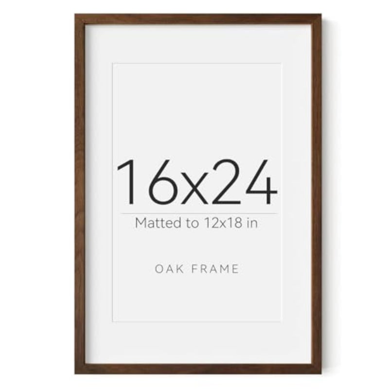 16X24 Oak Wood Picture Frame Brown Poster Frame for 12x18 Picture with Mat or 16x24 without Mat Natural Solid Wooden Picture Frames for Wall Art Photo and Prints - Image 1