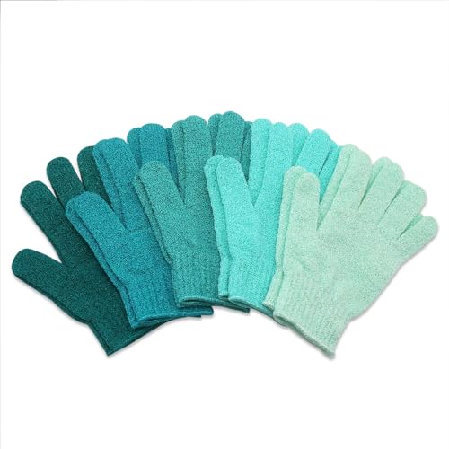 MIG4U Shower Exfoliating Scrub Gloves Medium to Heavy Bathing Gloves Body Wash Dead Skin Removal Deep Cleansing Sponge Loofah for Women and Men 5 Pairs 5 Colors - Image 2