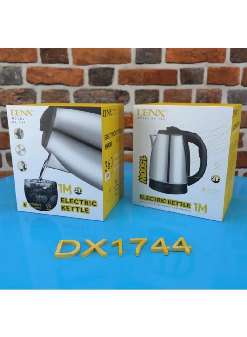 Denx Powerful Body Stainless Steel Electric Kettle 2L Fast Boiling 1500W For Coffee, Tea And Hot Drinks - Image 3