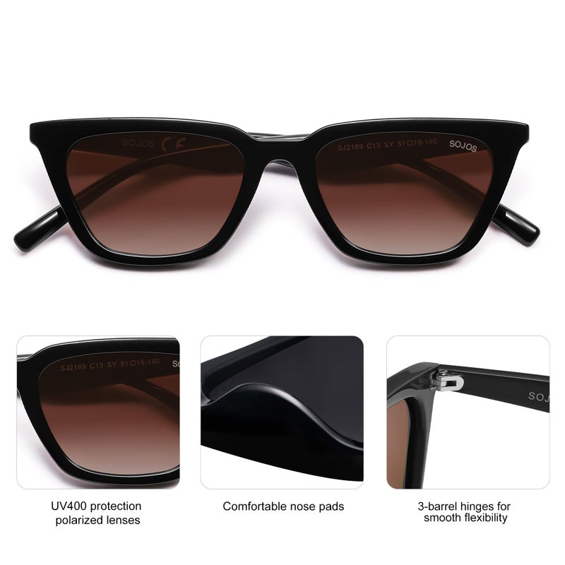 SOJOS Polarized Narrow Square Cateye Sunglasses for Women Retro Trendy Driving Glasses SJ2169 with Black Frame/Red Lens - Image 4