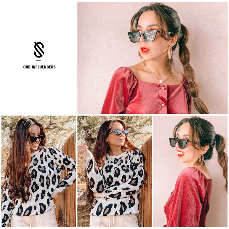 SOJOS Polarized Narrow Square Cateye Sunglasses for Women Retro Trendy Driving Glasses SJ2169 with Black Frame/Red Lens - Image 5