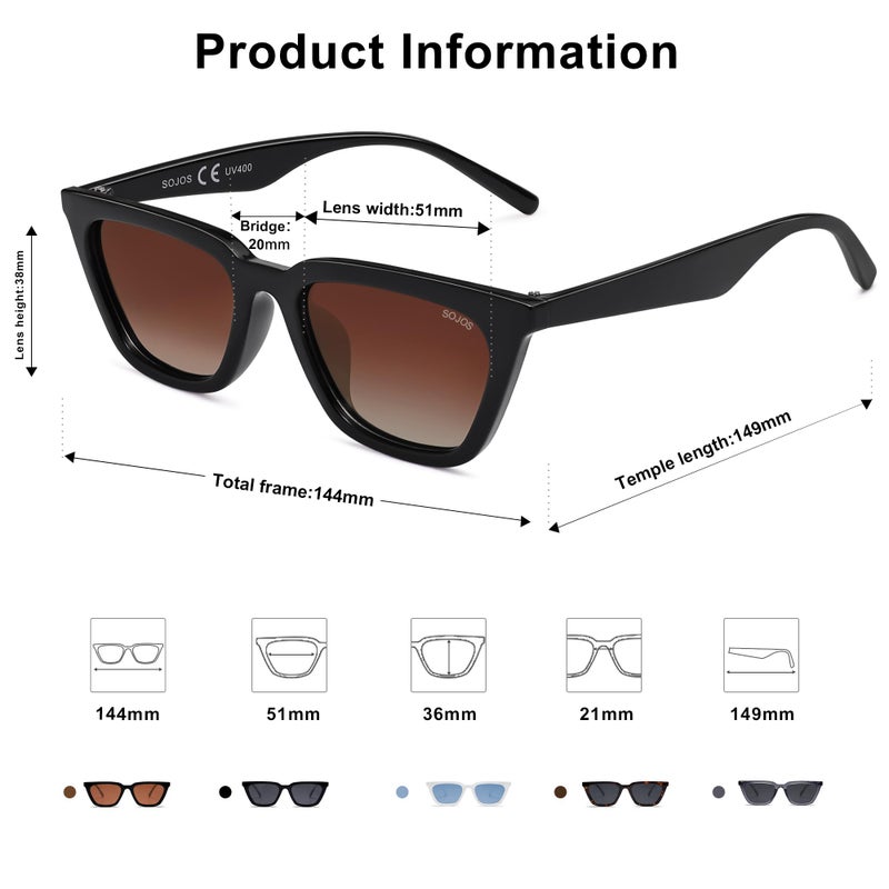 SOJOS Polarized Narrow Square Cateye Sunglasses for Women Retro Trendy Driving Glasses SJ2169 with Black Frame/Red Lens - Image 3