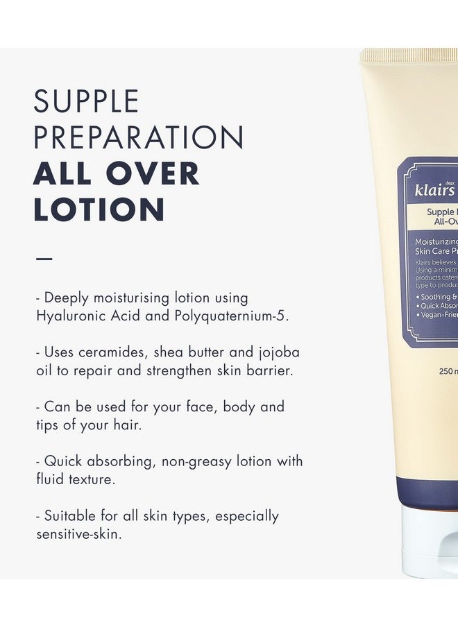 DearKlairs DearKlairs] Supple Preparation All-over lotion, Daily face and body moisturizer, for sensitive skin, Essential oil Free, Artificial fragrance free,250ml, 8.45oz  - Image 2