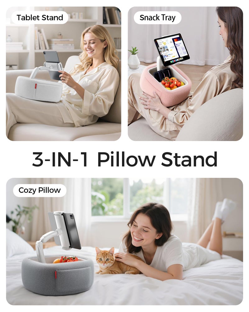 LULULOOK Ultra Fluffy Kindle Pillow Stand for Reading, Lap Tablet Pillow Stand with Snack Bowl & Foldable Arm Compatible with iPad, Phone and 4.7-14.6â€ Tablet for Book Reading in Bed - Image 2