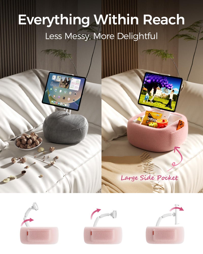 LULULOOK Ultra Fluffy Kindle Pillow Stand for Reading, Lap Tablet Pillow Stand with Snack Bowl & Foldable Arm Compatible with iPad, Phone and 4.7-14.6â€ Tablet for Book Reading in Bed - Image 3