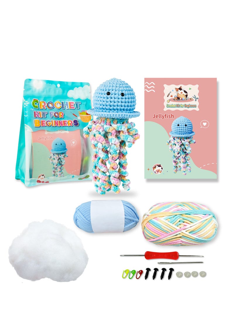 Colorful Jellyfish Plushie Crochet Kit - Perfect for Kids’ DIY Projects, Enhancing Hand-Eye Coordination on Birthdays and Special Occasions  - Image 1