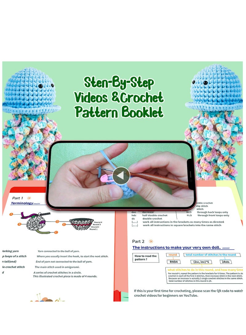 Colorful Jellyfish Plushie Crochet Kit - Perfect for Kids’ DIY Projects, Enhancing Hand-Eye Coordination on Birthdays and Special Occasions  - Image 5