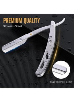 TsMADDTs Professional Straight Razors, Straight Edge Razor Shaving Kit For Men With Silver Straight Blade Razor, 20-Pack Single Edge Blade, Scissors, Tweezers, Leather Blade Holder  - Image 2