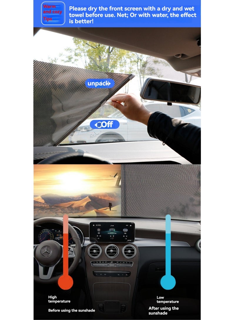 68*125 Silver 【3 Suction Cups Included】 Retractable Car Sunshade, Large Windshield Sunshade, Protective Automatic Roller Blind Sunshade, Suitable For Small Business, Medium, Suv, Large Truck - Image 5