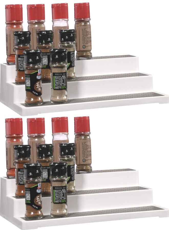 Cq acrylic 2 Pack Spice Rack Organizer for Pantry,14.5 Inch Tiered Seasoning Can Shelf Organizer For Cabinet,White - Image 1