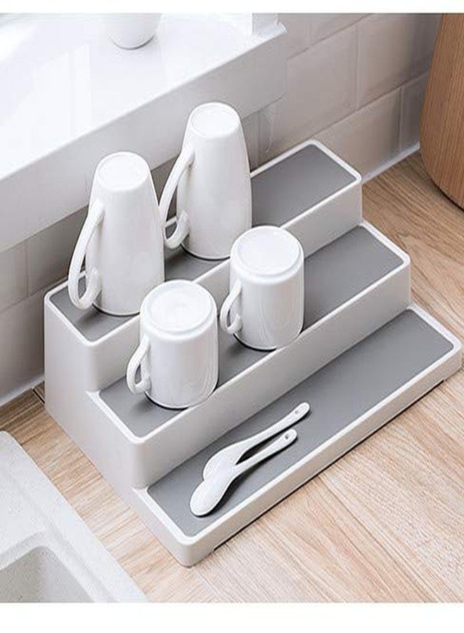 Cq acrylic 2 Pack Spice Rack Organizer for Pantry,14.5 Inch Tiered Seasoning Can Shelf Organizer For Cabinet,White - Image 3
