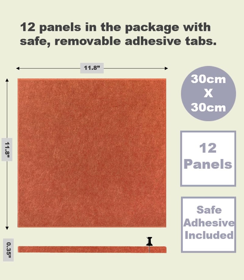 DECORITA Felt Wall Tiles | Large Cork Board Alternative | Aesthetic Felt Bulletin Board for Office, Home & Classroom | Large Cork Boards for Walls Pinboard (12-Pack) | Dark Orange - Image 3