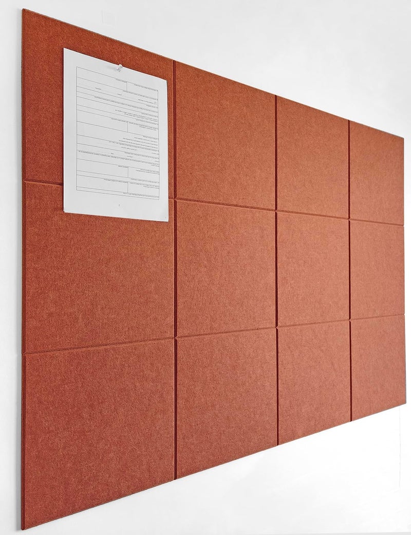 DECORITA Felt Wall Tiles | Large Cork Board Alternative | Aesthetic Felt Bulletin Board for Office, Home & Classroom | Large Cork Boards for Walls Pinboard (12-Pack) | Dark Orange - Image 1