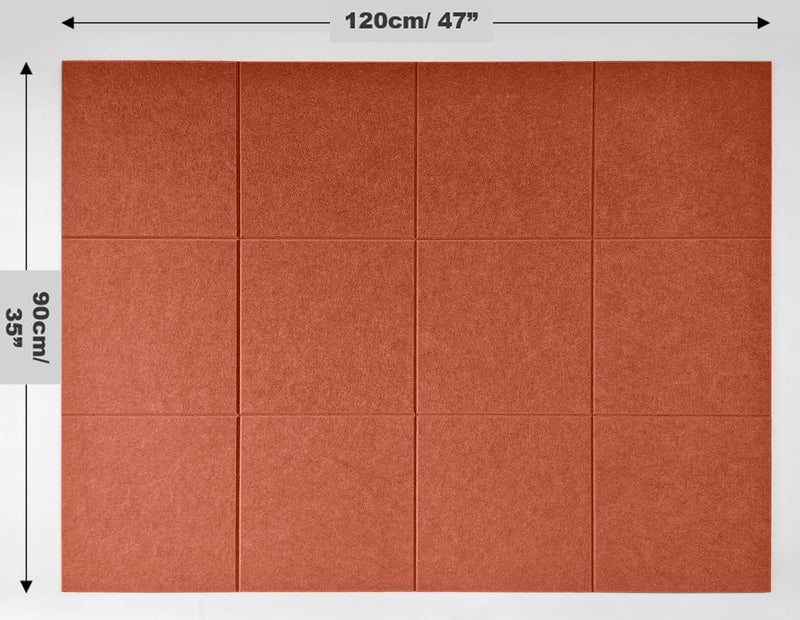 DECORITA Felt Wall Tiles | Large Cork Board Alternative | Aesthetic Felt Bulletin Board for Office, Home & Classroom | Large Cork Boards for Walls Pinboard (12-Pack) | Dark Orange - Image 2