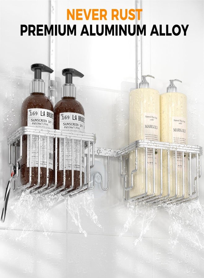 REINHARDT Aluminum Shower Caddy Hanging Adjustable Shower Caddy, Rustproof Hanging Shower Organizer with Hooks Soap Holders, Over Shower Head Caddy for Handheld Showerhead, Silver - Image 3