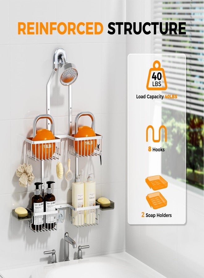 REINHARDT Aluminum Shower Caddy Hanging Adjustable Shower Caddy, Rustproof Hanging Shower Organizer with Hooks Soap Holders, Over Shower Head Caddy for Handheld Showerhead, Silver - Image 4