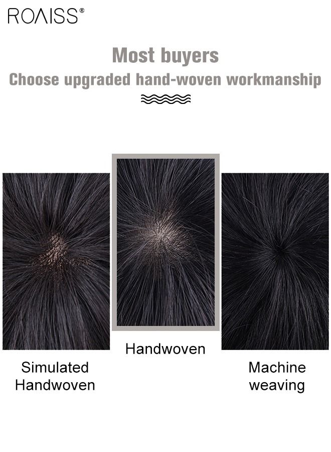 roaiss Men's Hair Toupee, Natural Black Hair Pieces Short Wig Real Human Hair Topper for Male for Covering White or Loss Hair, Hand-made Hair Extensions Daily Wear - Image 4