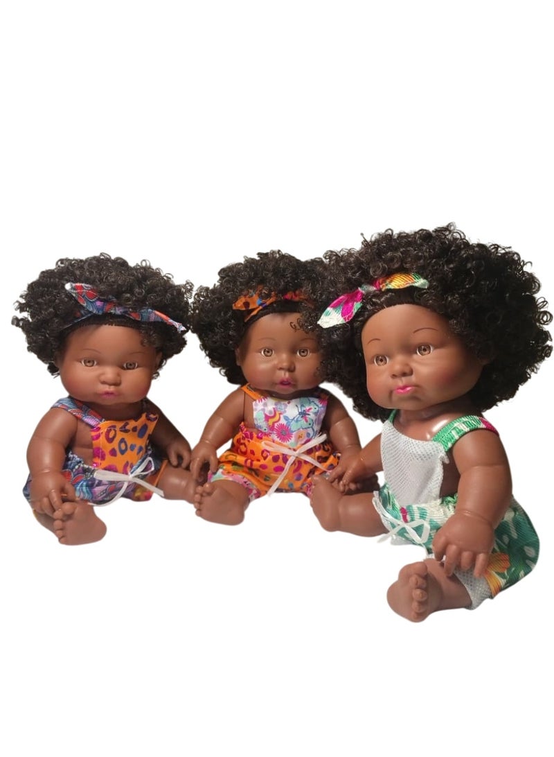 Genérico Cute Face African Girl Doll Safe Materials Soft Vinyl Rooted Hair for Children, Combo of 3 (Full Set) - Image 5