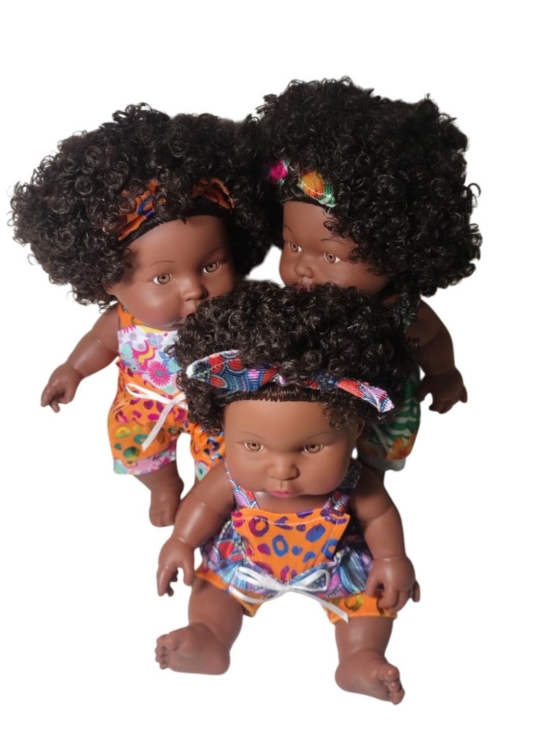 Genérico Cute Face African Girl Doll Safe Materials Soft Vinyl Rooted Hair for Children, Combo of 3 (Full Set) - Image 3
