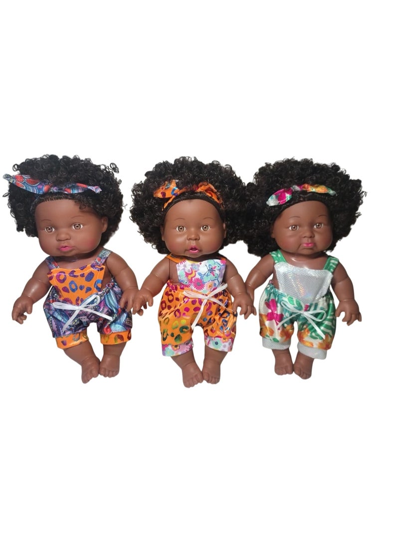 Genérico Cute Face African Girl Doll Safe Materials Soft Vinyl Rooted Hair for Children, Combo of 3 (Full Set) - Image 4