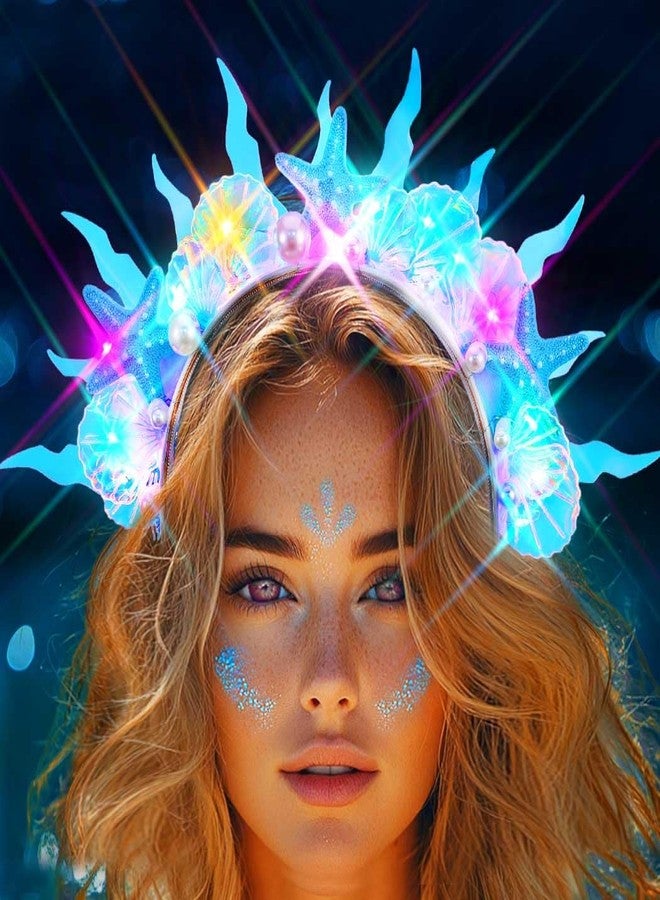 GENBREE Mermaid Costume Light Up Mermaid Hat Seashell Hair Accessories for Women - Image 1