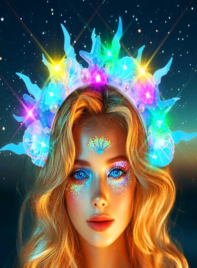 GENBREE Mermaid Costume Light Up Mermaid Hat Seashell Hair Accessories for Women - Image 3