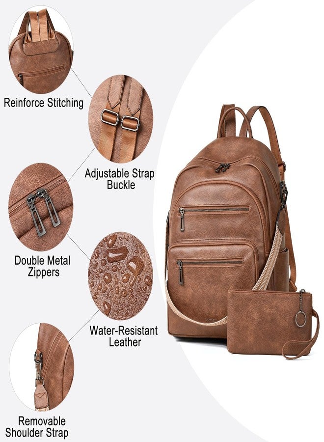 LATMAP Backpack Purse for Women Fashion Womens Backpack Shoulder Bag Leather Travel Backpack Daypack Handbag Ladies,2pcs Sets, Brown - Image 5
