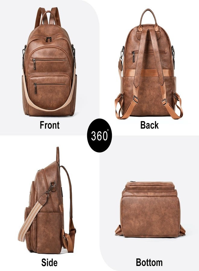 LATMAP Backpack Purse for Women Fashion Womens Backpack Shoulder Bag Leather Travel Backpack Daypack Handbag Ladies,2pcs Sets, Brown - Image 4