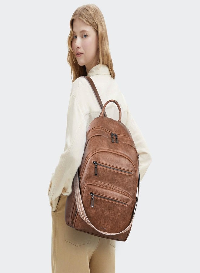 LATMAP Backpack Purse for Women Fashion Womens Backpack Shoulder Bag Leather Travel Backpack Daypack Handbag Ladies,2pcs Sets, Brown - Image 2