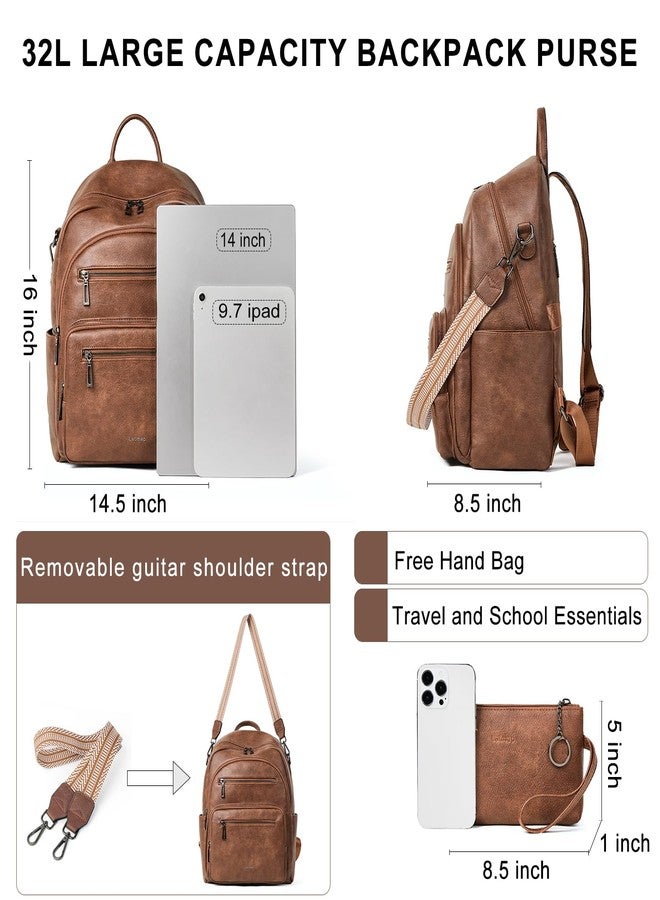 LATMAP Backpack Purse for Women Fashion Womens Backpack Shoulder Bag Leather Travel Backpack Daypack Handbag Ladies,2pcs Sets, Brown - Image 3