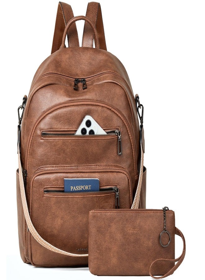 LATMAP Backpack Purse for Women Fashion Womens Backpack Shoulder Bag Leather Travel Backpack Daypack Handbag Ladies,2pcs Sets, Brown - Image 1