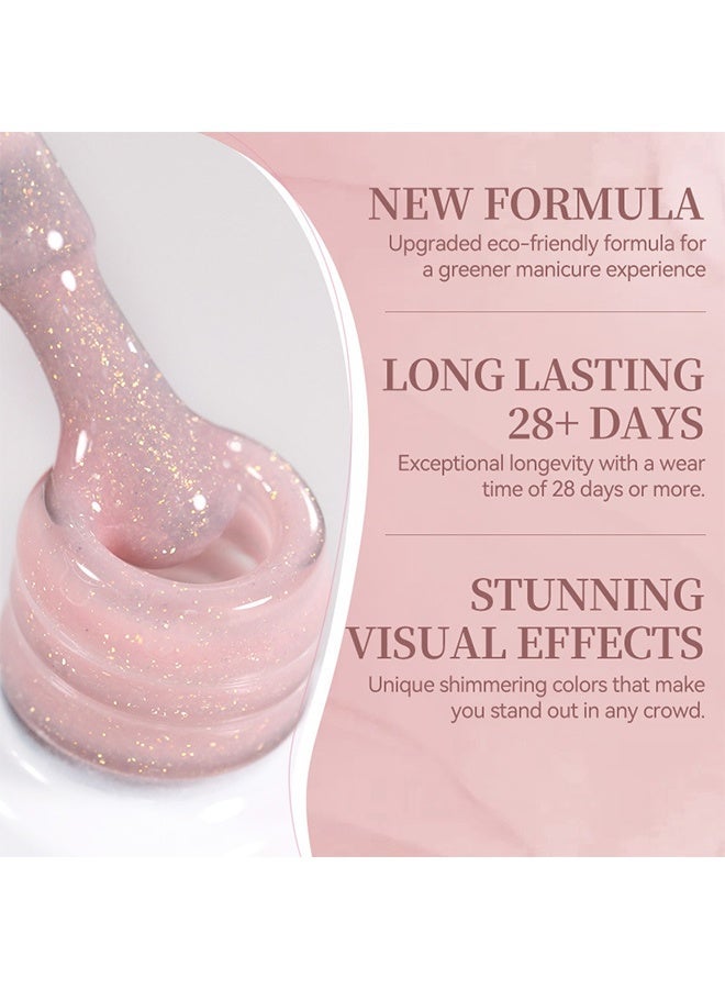 Born Pretty Color Nail Gel, Sunset Glimmer Nude Pink Glitter Gel Nail Polish, Sheer Shimmer UV/LED Soak-Off Nail Gel, Long-Lasting Natural Glow Manicure Varnish 10ml - Image 5