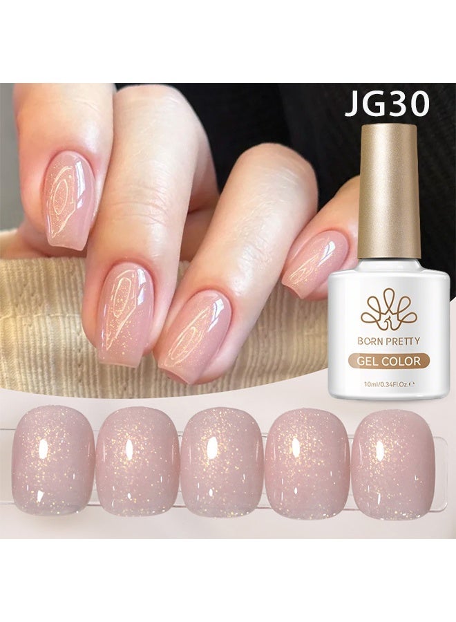 Born Pretty Color Nail Gel, Sunset Glimmer Nude Pink Glitter Gel Nail Polish, Sheer Shimmer UV/LED Soak-Off Nail Gel, Long-Lasting Natural Glow Manicure Varnish 10ml - Image 2