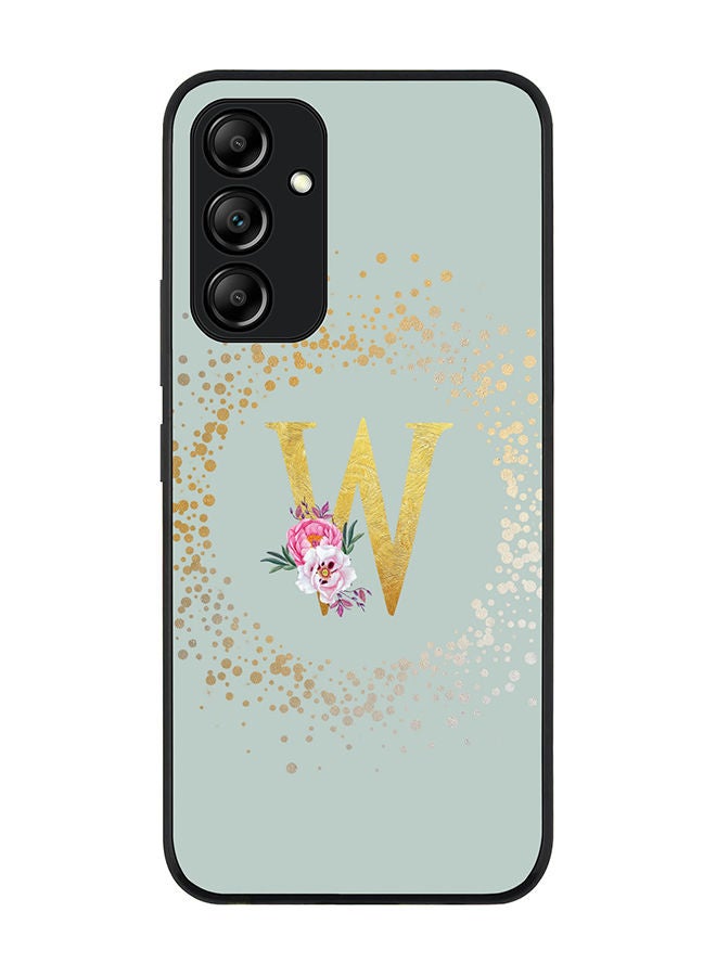 Stylizedd Rugged Black edge case for Samsung Galaxy A34 5G Slim fit Soft Case Flexible Rubber Edges Anti Drop TPU Gel Thin Cover - Custom Monogram Initial Letter Floral Pattern Alphabet - W (Light Grey) - Image 1
