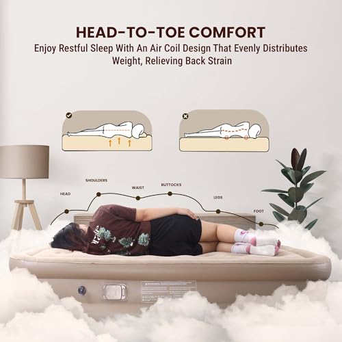 Robustt Polyvinyl Chloride (PVC) Portable Air Mattress with Built-in Pump (190 x 100 x 40 cms)| Double Layer Inflatable Bed for Home, Camping & Guest Use | Ultra-Comfortable Waterproof Airbed, Beige - Image 2
