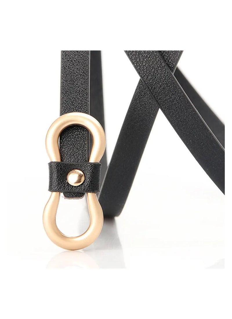 SYOSI - Women Leather Belt, 2 PCS Ladies Skinny Leather Belts for Women, Adjustable Slim Thin Waist Belt with Gold Alloy Buckle for Dresses Blouse（Black, Camel) - Image 1