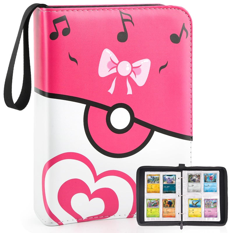 PUPTILY 4 Pockets Trading Card Binder, 400 Card Holders with 50 Removable Sleeves, Portable Card Binder Album with zipper, Card holder Book for Game, Sport Collection (Pink) - Image 1