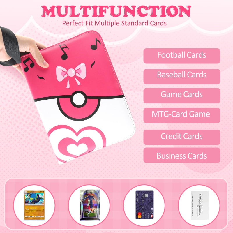 PUPTILY 4 Pockets Trading Card Binder, 400 Card Holders with 50 Removable Sleeves, Portable Card Binder Album with zipper, Card holder Book for Game, Sport Collection (Pink) - Image 5