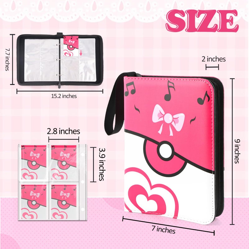 PUPTILY 4 Pockets Trading Card Binder, 400 Card Holders with 50 Removable Sleeves, Portable Card Binder Album with zipper, Card holder Book for Game, Sport Collection (Pink) - Image 2