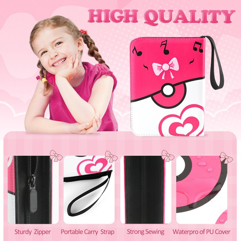 PUPTILY 4 Pockets Trading Card Binder, 400 Card Holders with 50 Removable Sleeves, Portable Card Binder Album with zipper, Card holder Book for Game, Sport Collection (Pink) - Image 3