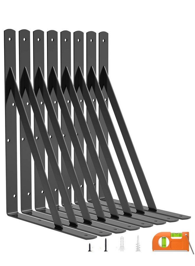 LuckIn 8-Pack 14 Inch Heavy Duty Shelf Bracket, Fit for 14 16 18 Inch Floating Shelves, Wall Shelf L Brackets with 90 Degree Triangle, 250 LBS Max Load, Mounting Hardware Included, Black - Image 1