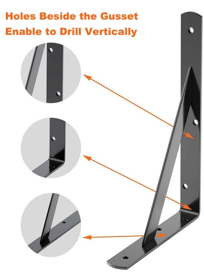 LuckIn 8-Pack 14 Inch Heavy Duty Shelf Bracket, Fit for 14 16 18 Inch Floating Shelves, Wall Shelf L Brackets with 90 Degree Triangle, 250 LBS Max Load, Mounting Hardware Included, Black - Image 4