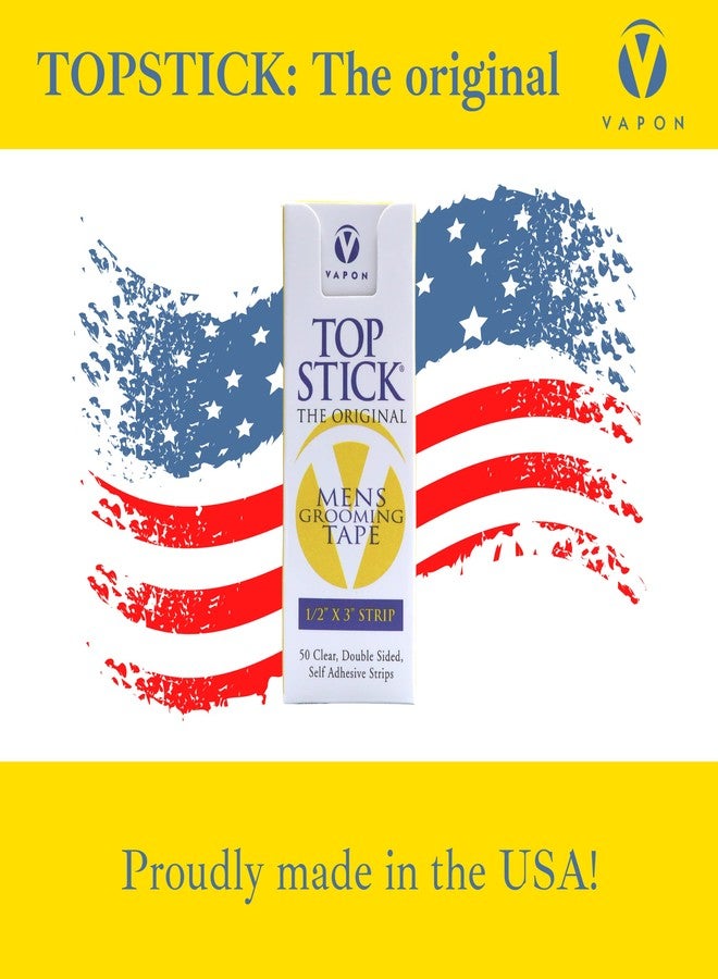 Vapon Topstick - The Original Men's Grooming Tape - 50 Count 1/2" x 3" Double Sided, Self Adhesive, Clear Tape for Toupee and Wig Adhesion - Hypo Allergenic, Waterproof, and Latex Free - Image 5