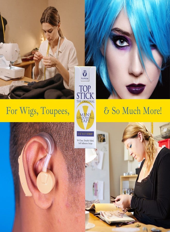 Vapon Topstick - The Original Men's Grooming Tape - 50 Count 1/2" x 3" Double Sided, Self Adhesive, Clear Tape for Toupee and Wig Adhesion - Hypo Allergenic, Waterproof, and Latex Free - Image 4