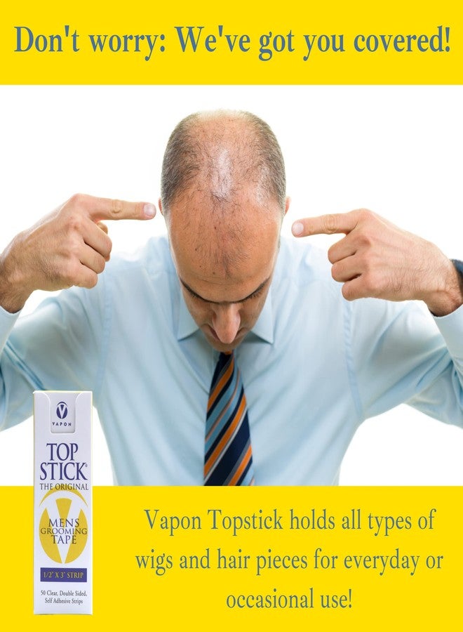 Vapon Topstick - The Original Men's Grooming Tape - 50 Count 1/2" x 3" Double Sided, Self Adhesive, Clear Tape for Toupee and Wig Adhesion - Hypo Allergenic, Waterproof, and Latex Free - Image 3