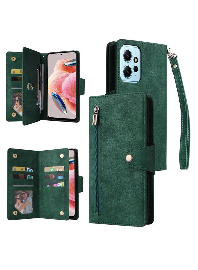 S-TOP Case For Redmi Note 12 4G Rivet Buckle 9 Cards Three Fold Leather Phone Case - Image 1