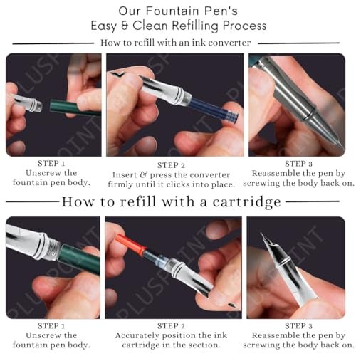 PLUSPOINT Stainless Steel Fountain Pen Stunning Luxury Pen with Metallic Green Finish, Iridium Nib, Pen Gift for Men & Women, Professional, Executive Office, Nice Designer Pens for kids - Image 3